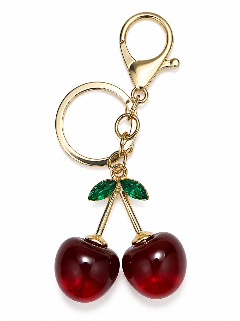 Red Cherry Keychain 🍒 Gold Tone Jeweled Purse Charm Bag Accessory